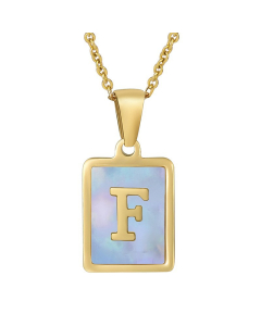 F Gold Plated Necklace Inlaid Blue Shell And Initial Letter Necklace CA7810196