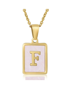 F Gold Plated Necklace Inlaid Pink Shell And Initial Letter Necklace CA7810195