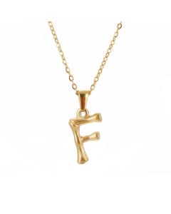 F Initial Letter Bamboo Style Fashion Necklace In Gold Color CA7810198
