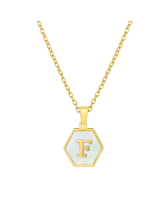 F Initial Letter Hexagon Shape Pendant Necklace And Gold Chain CA7810218