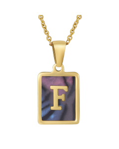 F Initial Letter Necklace Inlaid Black Shell Charms CA7810201