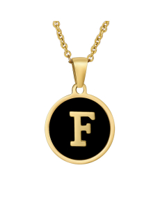 F Initial Letter Necklace With Black Shells CA7810193