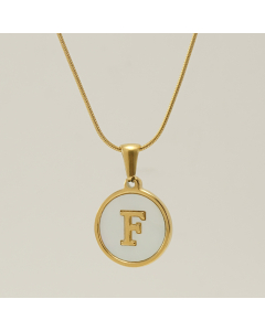 F Initial Letter Snake Chain Necklace With White Shell Round Charms CA7810223