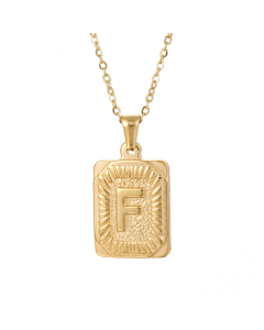 F Square Charms With Initial Letter And Link Chain Necklace CA7810199