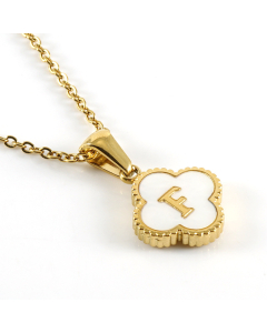F Stainless Steel Four Clover Necklace With White Shell Charms CA7810222