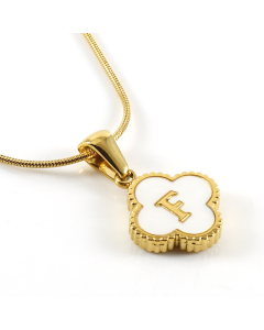 F Wholesale Initial Letter Lucky Clover Necklace Inlaid Nature Shell CA7810197