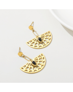 Wholesale Stainless Steel Earrings Personality Fashion Fan Shaped Natural Stone Drops Plated 14K Gold Earring