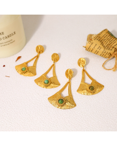 Wholesale Stainless Steel Earrings Fan Pendant Natural Stone Inlaid Earrings