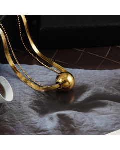 Fashion 3D Round Ball Pendant With Flat Double Layer Chain Necklace CA7810173