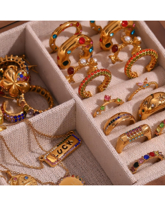 Fashion Colorful Stainless Steel Necklace Ring And Earring Gold Jewelry LY881018
