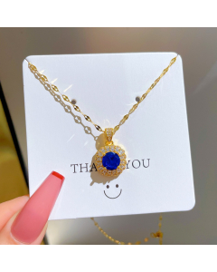 Fashion Full Diamond Sapphire Stainless Steel Necklace With Copper Pendant CA7810113