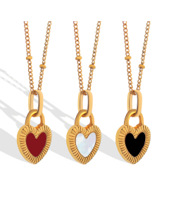 Fashion Heart Shape Double Face Enamel Women's Pendant Necklace CA7810240