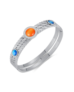 Steel Color Light Luxury Inlaid Color Natural Stone Stainless Steel Bangle Wholesale