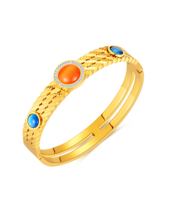 Wholesale Fashion Retro Light Luxury Inlaid Color Natural Stone Stainless Steel Bangle