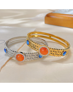 Wholesale Fashion Retro Light Luxury Inlaid Color Natural Stone Stainless Steel Bangle