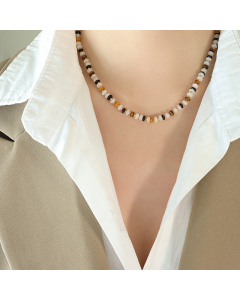 Fashion Irregular Natural Stone Necklace With Stainless Steel Ball CA7810239