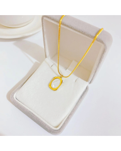 Fashion Stainless Steel Gold Color Necklace With Rectangle Shell Tag CA7810107