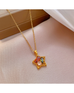 Stainless Steel Necklace With Fivepointed Star Diamond Copper Pendant Necklace CA7810141