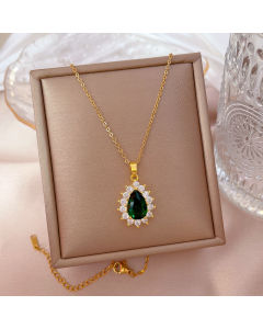 Fashion Titanium Steel Full Diamond Emerald Iamond Necklace Clavicle Chain Necklace CA7810147