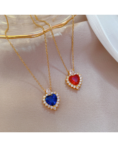 Fashion Titanium Steel Zircon Stone Hearthape Necklace CA7810160