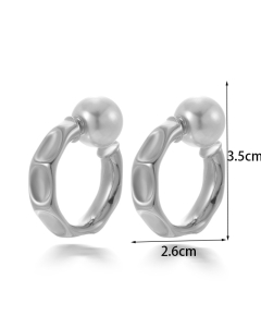 Wholesale Stainless Steel Earrings Fashion With Geometry Pearl Pendant Earrings -Steel Color-01