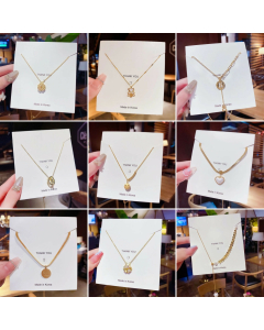 Daily Style Round Heart Four-Leaf Clover Pendent Zircon Inlaid Stainless Steel Necklace