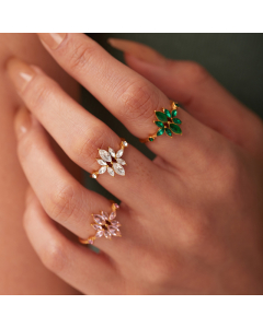 Flower Zircon Inlaid 18K Gold Stainless Steel Ring Wholesale