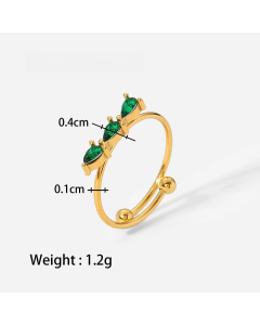 Wholesale French Style Ring Zircon Inlaid Stainless Steel Ring-02-Green