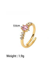 Wholesale French Style Ring Zircon Inlaid Stainless Steel Ring-05-Pink