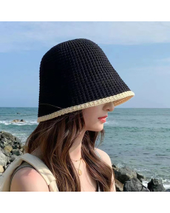Floppy Straw Sun Hat UV Protection Fisherman Bucket Hat Hand-Woven Crochet Hat