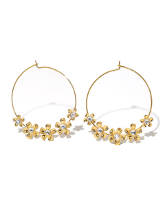 Wholesale Stainless Steel Earrings Retro Engraved Earrings Plated Gold Flower Earrings Inlaid With Crystal Fine Jewelry