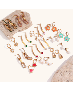 Wholesale Stainless Steel Earrings Hot Sale Fashion Light Luxury Micro-inset Zircon Chain Earrings Plated 18K Gold Flower Love Earrings