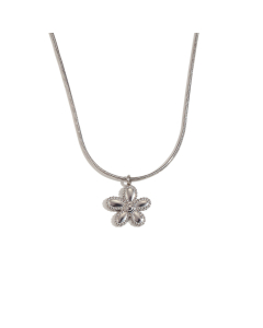 Wholesale Stainless Steel Thin Snake Chain Flower Pendant Necklace Bracelet -Necklace-Steel Color
