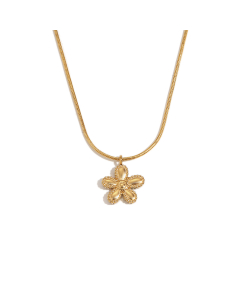Wholesale Stainless Steel Thin Snake Chain Flower Pendant Necklace Bracelet -Necklace-Gold Color