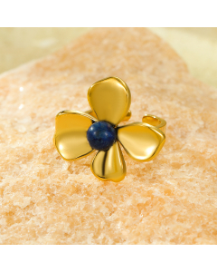 Blue Natural Stone Inlaid Flower Stainless Steel Ring 