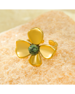 Retro Natural Stone Inlaid Flower Stainless Steel Ring 