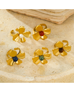 Wholesale Stainless Steel Flower Ring Natural Stone Inlaid Flower Ring