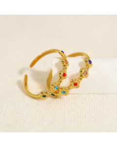 Wholesale French Style Ring Retro Flower Zirconium Open Ring 18K Gold Non-Fading Stainless Steel Ring
