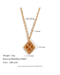 Orange Four Diamond Inlaid Geometric Stainless Steel Pendant Necklace
