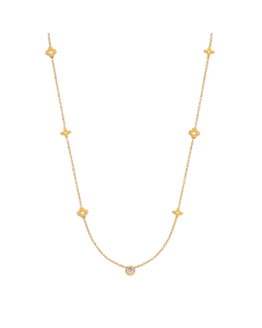 Light Luxury Flower Four-leaf Clover Single Diamond Necklace Plated 18K Gold Clavicle Chain Stainless Steel Necklace 