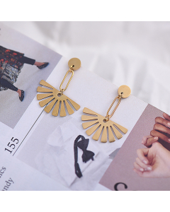 Wholesale Stainless Steel Earrings Creative Popular French Style Fan Shaped Earrings Women's 18K Gold-plated Earring
