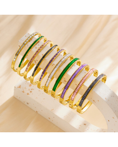 French Style Titanium Steel Bangle Zircon Bracelet Gold Vacuum Plated LY881025