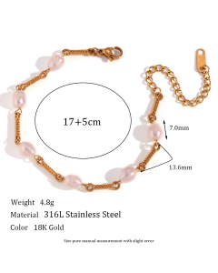 French Style Fresh Water Pearl Handmade Chain Stainless Steel Bracelet 