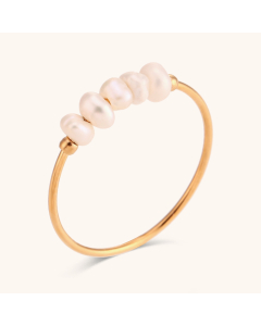 Wholesale Stainless Steel Ring Freshwater Pearl Plated 18K Gold Simple Light Luxury Ring Fine Jewelry