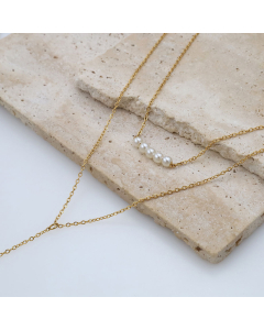 Wholesale Stainless Steel Double Layered Necklace Elegant Fashion Simple Style Fringe Pearl Necklace