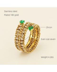 Fashion Plated 18K Gold Full Diamond Multi-layer Opening Adjustable Stainless Steel Ring