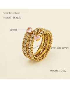 Exquisite Plated 18K Gold Full Diamond Multi-layer Opening Adjustable Stainless Steel Ring