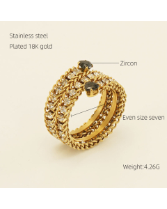 Wholesale Plated 18K Gold Full Diamond Multi-layer Opening Adjustable Stainless Steel Ring