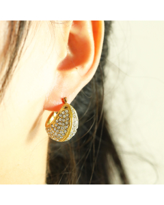  Wholesale Stainless Steel Earring Full Diamond Basket Round Earring -01-White