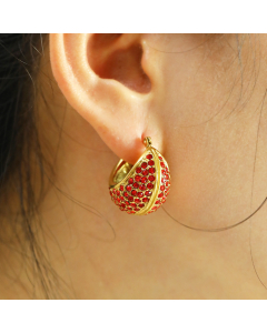  Wholesale Stainless Steel Earring Full Diamond Basket Round Earring -01-Red